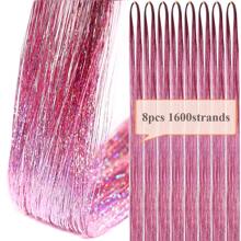 Tóc nối kim tuyến 48 inch 1600 sợi 8 màu hỗn hợp Tóc nối kim tuyến Tóc nối kim tuyến cho phụ nữ Phụ kiện tóc cho Giáng sinh Năm mới Halloween Tiệc hóa trang Lễ hội âm nhạc - Màu Hồng  San hô - Xem 1