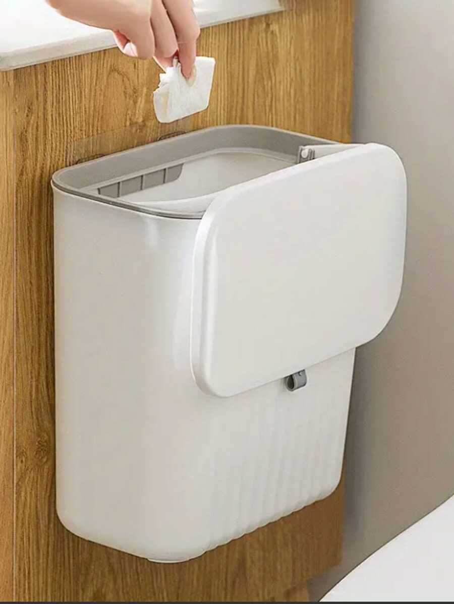 1 thùng rác treo tường loại lật dung tích lớn để lưu trữ đồ dùng nhà bếp và phòng tắm - trắng - Xem 1