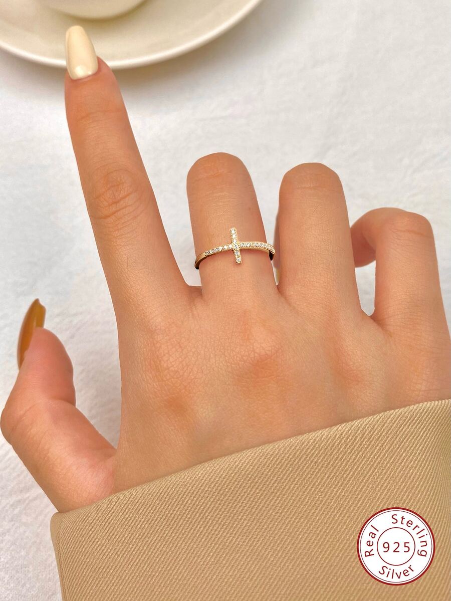 1 cái Đúng mốt 925 sterling bạc Gầy Khối Zirconia  Nhẫn Đối với phụ nữ Quý cô Đồ kim hoàn Quà kỷ niệm Tốt Đồ trang sức - Vàng - Xem 1