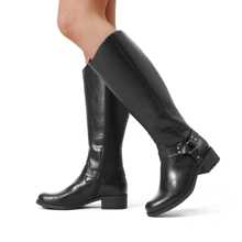 Boots For Women Knee High, Pointed Toe Buckle Pull On Side Zipper Leather Riding Boots - màu đen - Xem 2