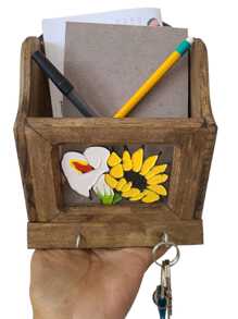 Gancho Para Llaves Portallaves Rustico De Madera Para Muro con Porta Tarjetas Con Vitral sencillo de Flores Pequeño - S - Ver 2