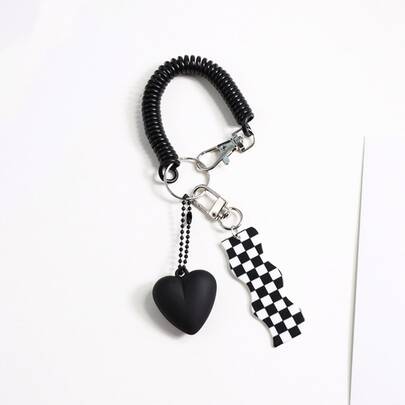 1入不限男女黑白色丙烯酸可愛彈簧繩鑰匙扣