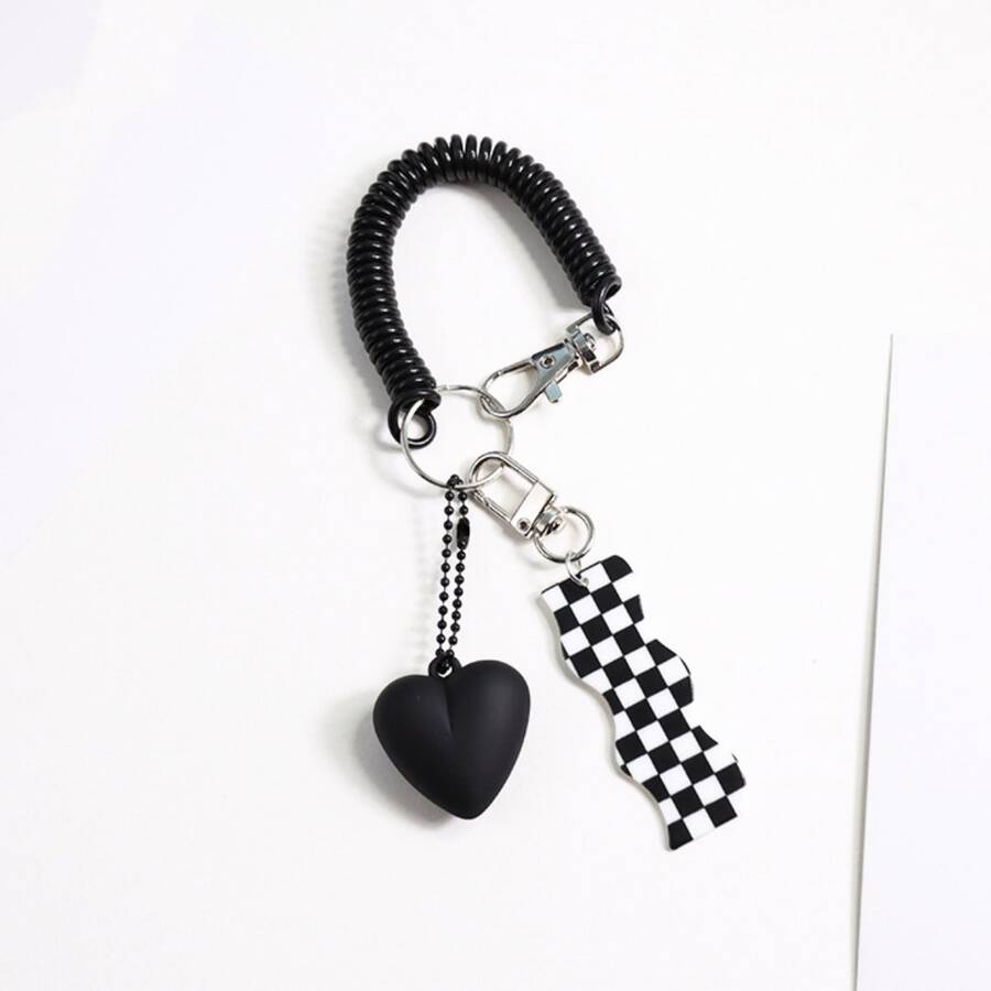 1入不限男女黑白色丙烯酸可愛彈簧繩鑰匙扣 - 黑與白 - 查看 1