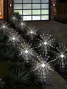 1pc 90leds Waterproof Solar Powered White Fireworks Light For Outdoor Decoration Such As Courtyard, Garden, Terrace, Flower Bed, Party - White - View 2