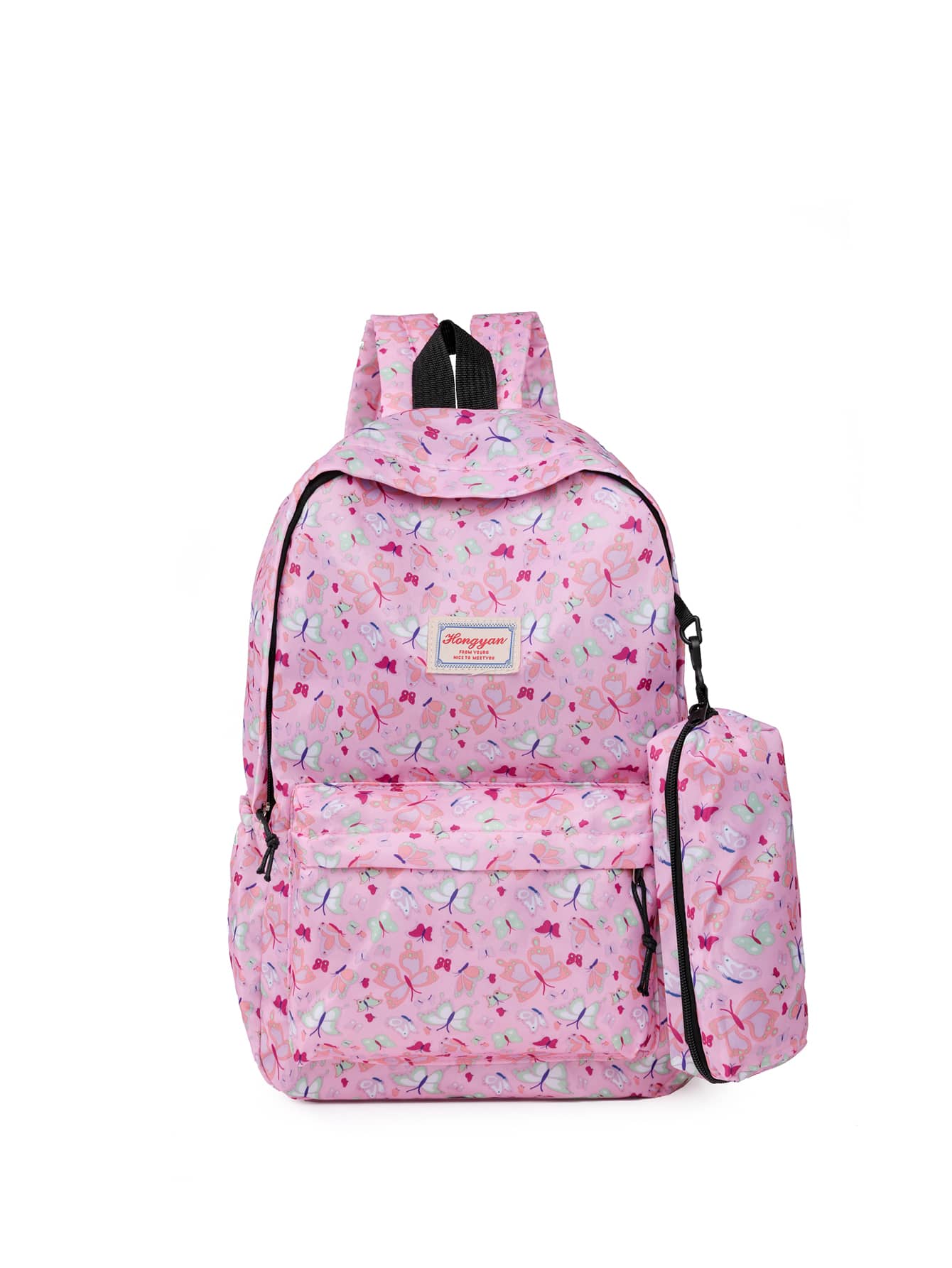 2 件套撞色卡通心形和字母印花背包，适合青少年 - 粉色 - 查看 1