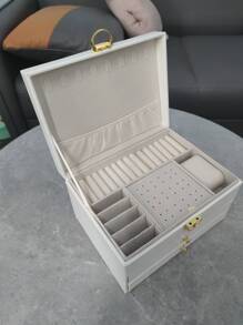 1pc Large Capacity Jewelry Box, Modern Multi-grid Multi-layer Jewelry Storage Box For Home - White - View 10