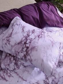 3 cái/bộ Tím Hoa văn đá cẩm thạch Xuống Chăn bông Che phủ Bộ ( Bao gồm 1 Chăn bông Che phủ Và 2 Vỏ gối ) - Màu tím hoa cà - Xem 3