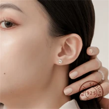Aretes Simples De Plata 925, Hipoalergénicos Con Rosca Trasera, Joyería Fina Delicada Para Mujeres - Plateado - Ver 4