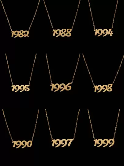 1件优雅金色年份数字吊坠项链，女士生日礼物