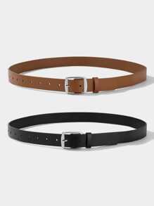 2pcs/3pcs Set White K Color Square Buckle Fashion Decorative Versatile Suitable For Daily Use PU Belt Set - Multicolor - View 2