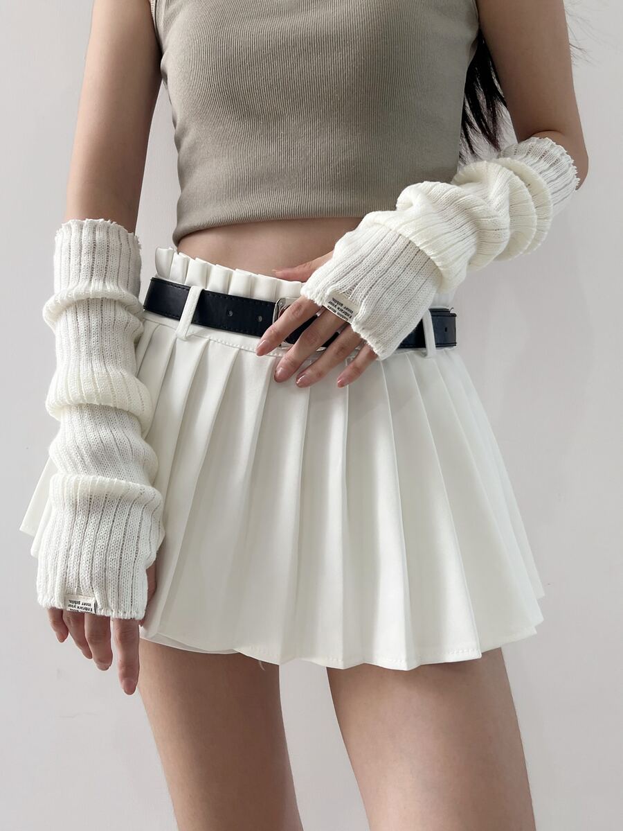 xianuoxiucai 1pair Ladies' Badge Design Arm Warmers Fingerless Gloves, Perfect For Street Style/preppy Style/ Punk Style /yk2 Style/ Casual Fashion - White - View 1