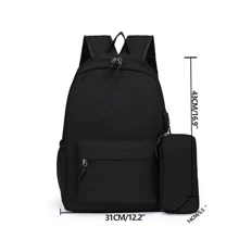 2入組多功能時尚學生背包,防水尼龍材質 - 黑色 - 查看 9