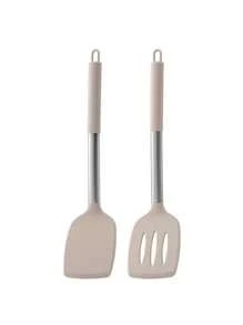 2pcs Silicone Spatula Set, Solid And Slotted Spatulas, Suitable For Non-Stick Pans, Durable Cooking Utensils For Fish, Eggs, Steak (Khaki) - Khaki - View 9