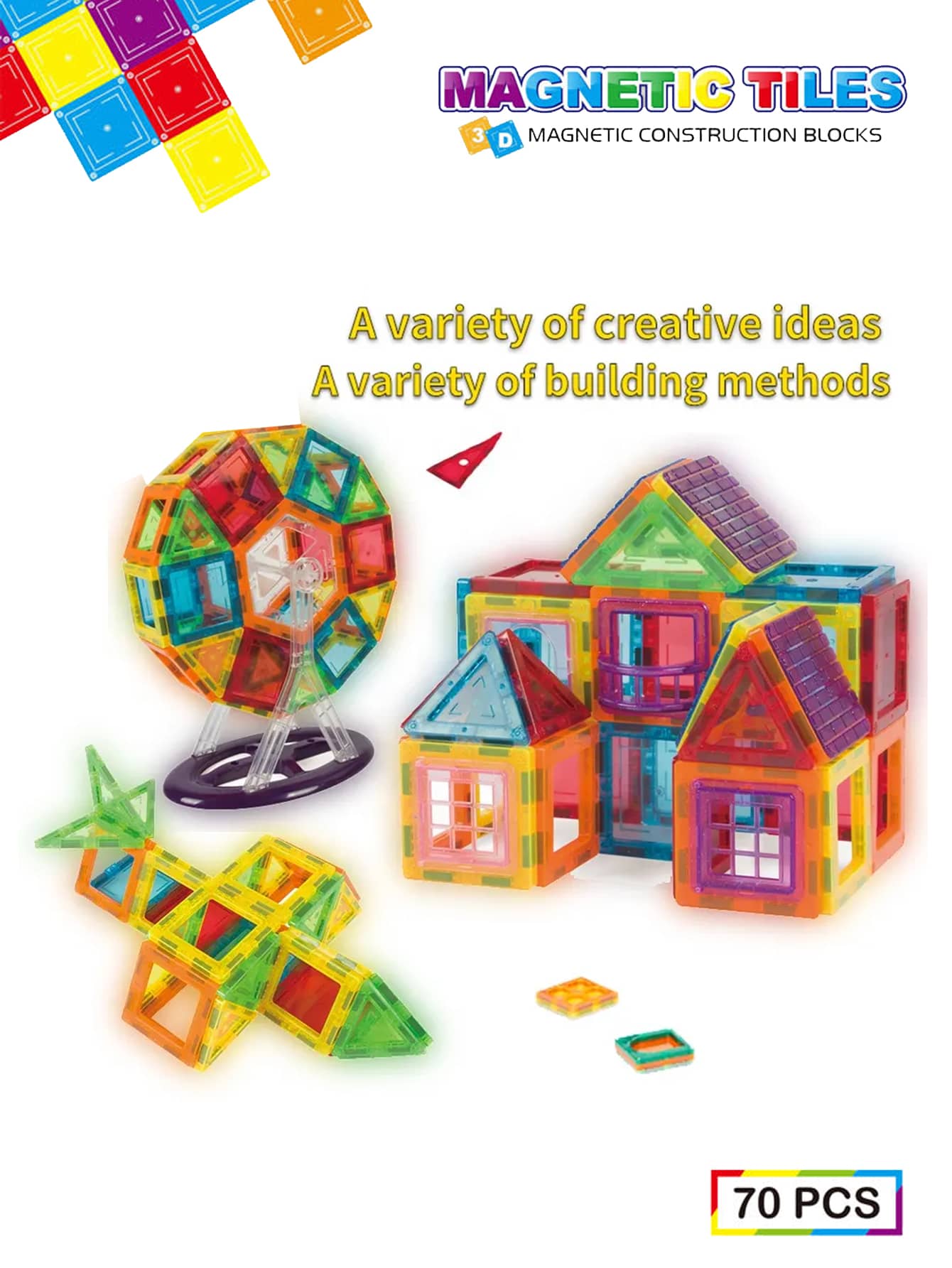 兒童磁性積木套裝,磁性積木玩具,風車創意系列磁性積木套裝,堆疊積木,益智早期玩具,適合男孩女孩聖誕節、新年禮物,3 歲及以上 - 彩色 - 查看 1