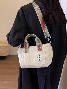Large Capacity Versatile Simple Fashion Canvas Material Shoulder, Crossbody, Tote Bag For Work Or Casual - Beige - View 2