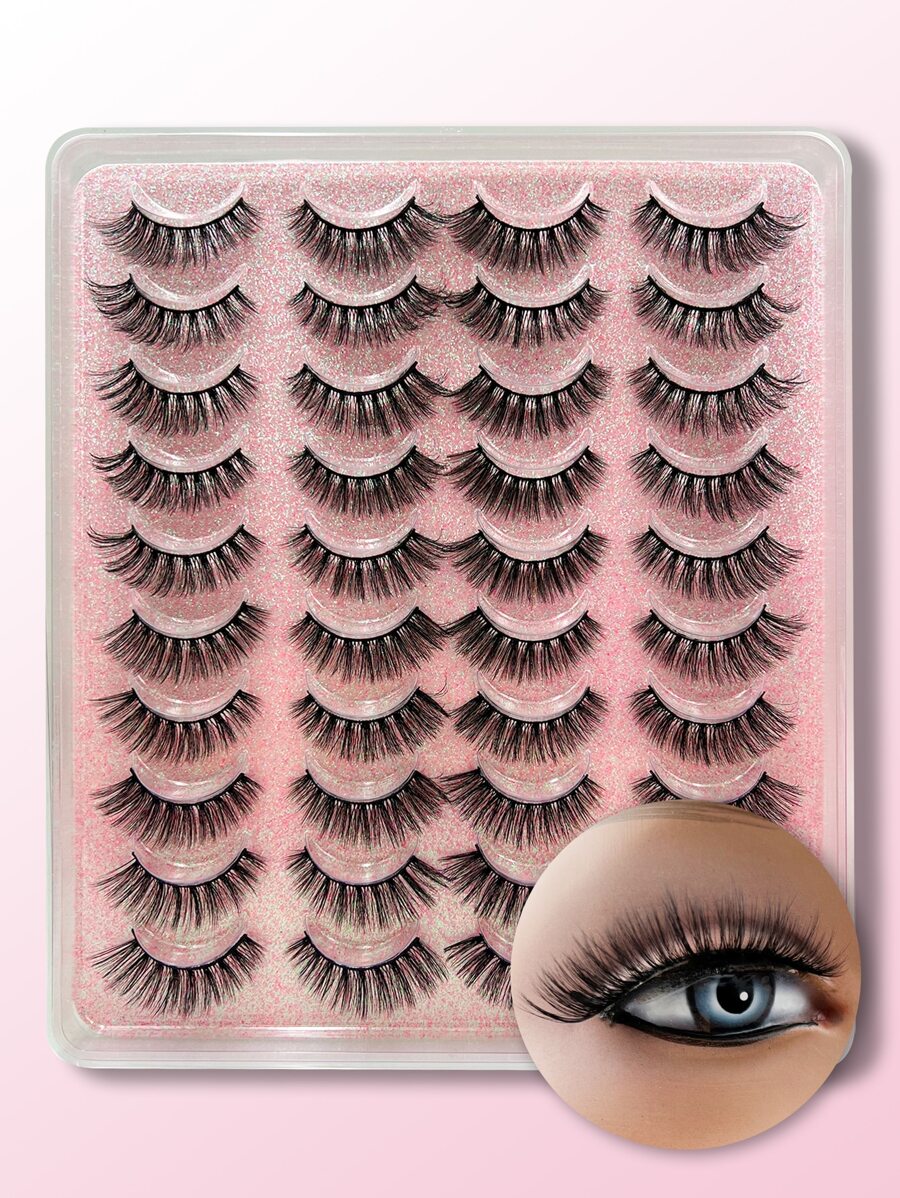 20 对 3D 蓬松仿貂皮睫毛 - 可重复使用、无残忍、自然纤细假睫毛、批发柔软睫毛、自然到戏剧性外观多件装，适合日常佩戴、角色扮演和派对、易于涂抹、适合初学者的可重复使用假睫毛