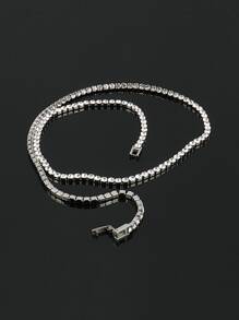 1 chiếc dây chuyền tennis bằng thép không gỉ 4mm, dây chuyền phong cách hip hop nam, dây chuyền ôm sát đính kim cương, trang sức nữ - Bạc - Xem 9