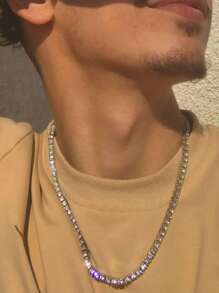 1 chiếc dây chuyền tennis bằng thép không gỉ 4mm, dây chuyền phong cách hip hop nam, dây chuyền ôm sát đính kim cương, trang sức nữ - Bạc - Xem 6