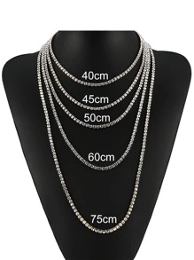 1 chiếc dây chuyền tennis bằng thép không gỉ 4mm, dây chuyền phong cách hip hop nam, dây chuyền ôm sát đính kim cương, trang sức nữ - Bạc - Xem 2