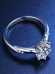 1個時尚簡約優雅的6爪圓形立方氧化鋯女戒,是完美的情人節和婚禮禮物 - 銀色 - 查看 4