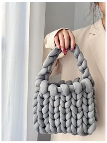 1 Pieza Manta Hecha A Mano Con Hilo De Tejer Y Almohada Rellena Para Bricolaje - gris medio - Ver 4