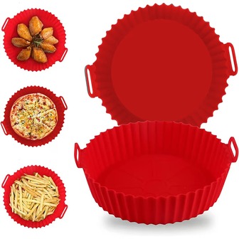 2入組矽膠氣炸鍋墊,可重複使用的矽膠氣炸鍋墊,氣炸鍋配件、廚房用品,用於替換一次性烘焙紙墊