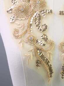 有多种尺寸可供选择，网状底布带有刺绣、水钻、亮片、珠子、贴花，可用于服装配饰、修补、婚纱装饰、DIY刺绣工艺品 - 金色 - 查看 5