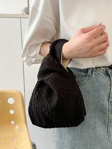 Handbag Printed Simple Grapefruit Set Knot Handheld Bag Mobile Phone Key Wrist Bag Women's Storage Bag - Black - View 3