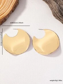 1 Cặp Màu Bạc Kim Loại Đơn Giản Hình Tròn Hình Vòng Lớn-Bông Tai Tuyên Bố Cho Nữ Thiết Kế Cơ Bản Trang Sức Đeo Hàng Ngày - Vàng - Xem 3