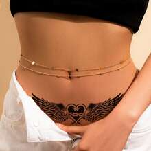 成人防水临时纹身贴纸，胸部、小腹和私密部位有迷人图案 - 藍色 - 查看 1