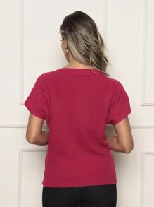 Women Knit Tops - 玫瑰紅 - 查看 2