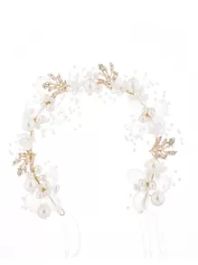1pc Ladies' Mori Style Crystal & Faux Pearl & Flower Decor Hairband With Gold-Colored Rim For Wedding Or Party Elegant