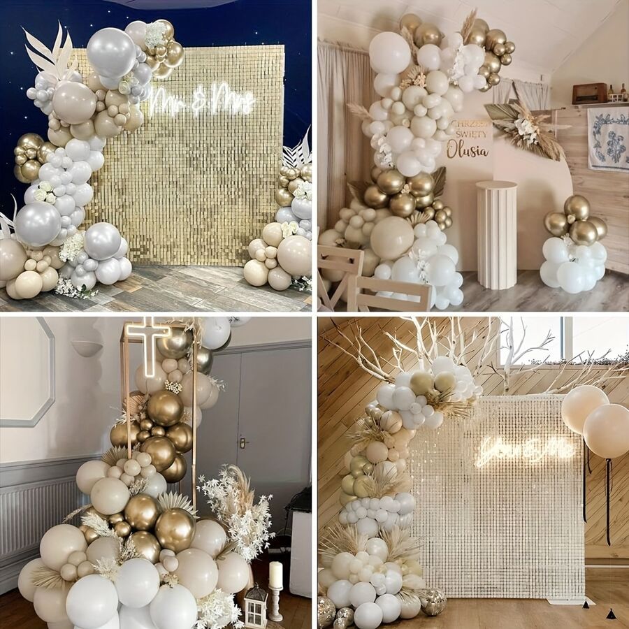 101pcs Latex Balloons In Flesh, Golden And White Colors, 5/12/18 Inches, Arched Flower Wreath