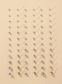 1set/36pairs Fashionable Cubic Zirconia Imitation Women Stud Earrings Set For Daily Wear, Holiday Gift, Simple Jewelry - White - View 2