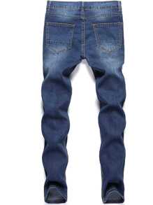 Pantalones pitillo, vaqueros, ripped jeans de denim elástico para hombre - Azul lavado oscuro - Ver 4
