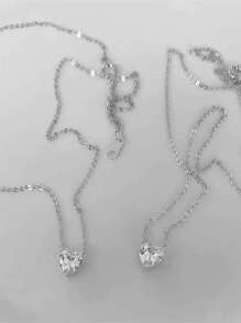 GAGAFEEL 1pc Simple And Basic Style Gentle Personalized S925 Sterling Silver Heart-shaped Cz Pendant Necklace With One Super Sparkling For Women Daily Wearing And Gift - Silver - View 5