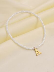 1قطعة سوار كاحل أنيق أنثوي بألوان الشاطئ، بحروف ذهبية 26 وخرزة أرز مطاطية بيضاء - متعدد الألوان - مشاهدة 4