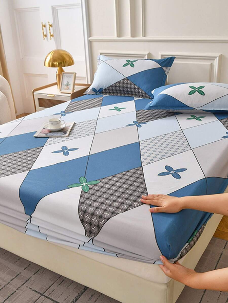 3入組反應染色和親膚面料床上用品套裝，包括床墊套和2個枕套