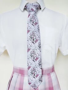 Dasi Wanita Striped Kartun Geometris Plaid - Berwarna merah muda - View 2
