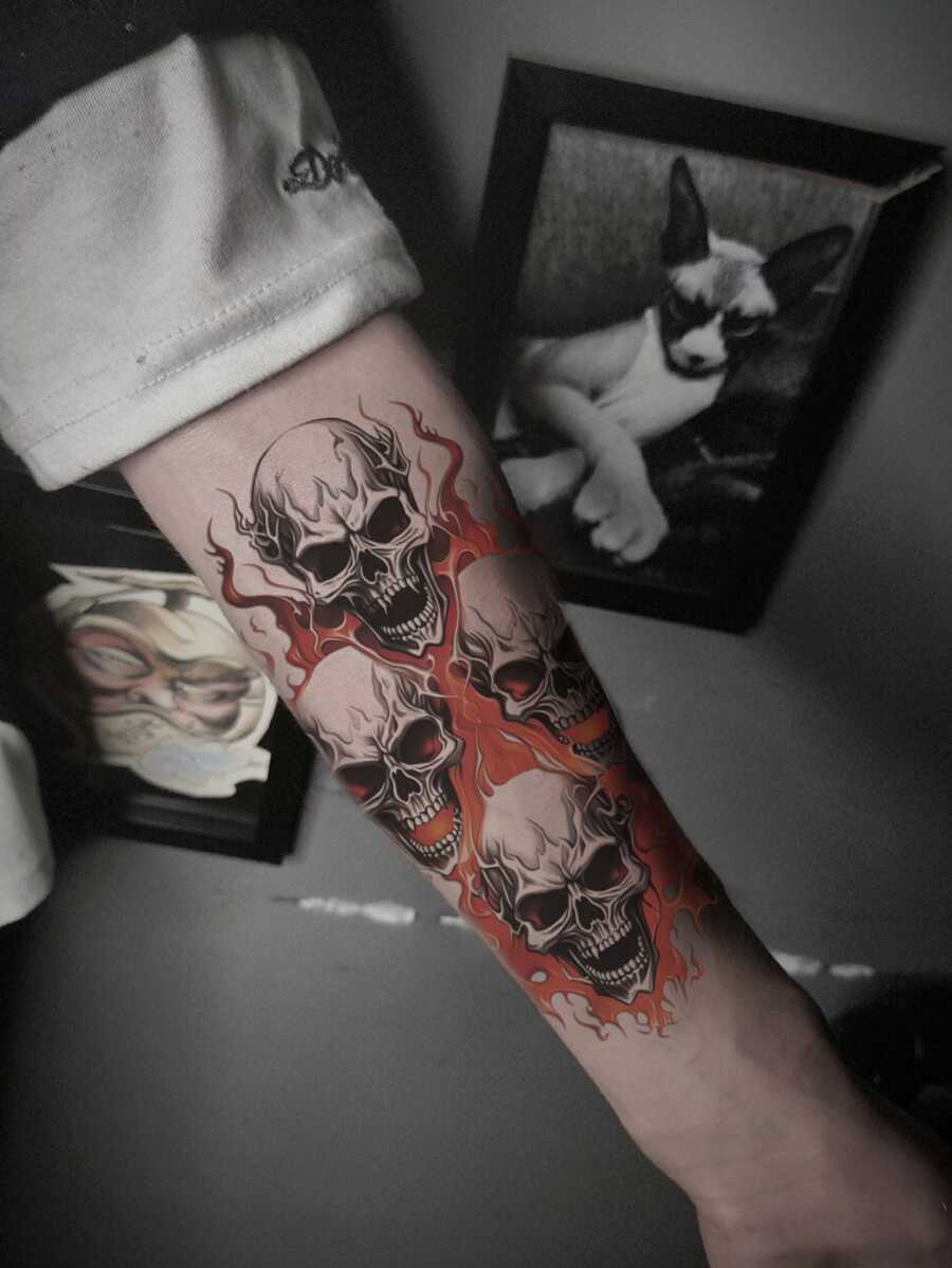 Halloween Llamas, Calaveras Y Fantasmas Tatuaje Temporario A Prueba De Agua Para Hombre Y Mujer En El Brazo - Multicolor - Ver 1