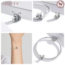 MISEFF 全新 1入組 925 純銀炫酷交通復古摩托車珠吊飾手鍊DIY珠寶製作男孩女孩生日禮物兒童節禮物