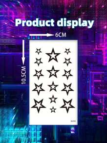 1入組龐克風格黑色空心五角星暫時性紋身貼紙,適用於鎖骨、手腕、手臂、前胸、肩膀和背部 - 黑色 - 查看 5