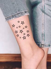 1入組龐克風格黑色空心五角星暫時性紋身貼紙,適用於鎖骨、手腕、手臂、前胸、肩膀和背部 - 黑色 - 查看 3