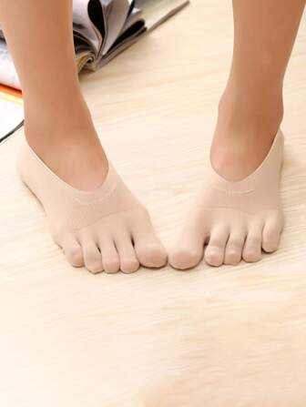 Women's Two-Tone Plain Low-Cut Five Toe Socks, Ideal For Yoga & Sports, Fall