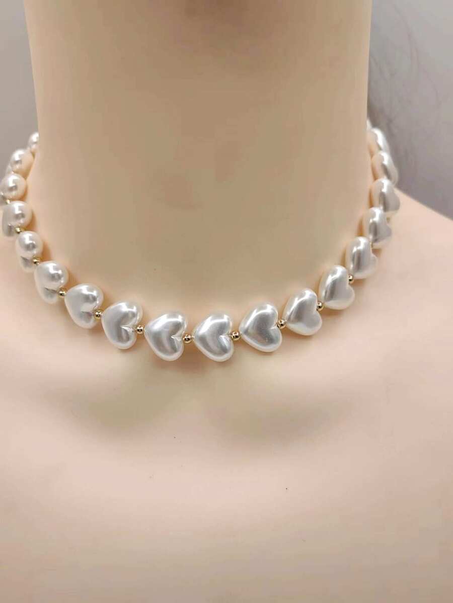 1入組歐美風格奢華雙心鏈條鎖骨項鍊,理想適用於女性派對,宴會,約會,節日,禮品 - 彩色 - 查看 1