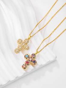 1個時尚鑲鑽吊墜項鍊,女性精品禮物 - 彩色 - 查看 1