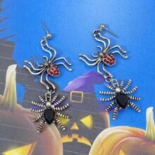 1pair Black Spider Design Earrings In Gold And Silver Color