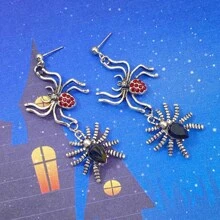 1pair Black Spider Design Earrings In Gold And Silver Color