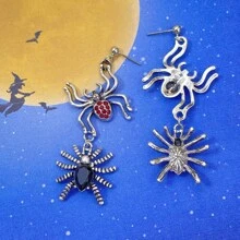 1pair Black Spider Design Earrings In Gold And Silver Color