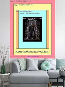 1入組死亡骷髏圖案掛毯，現代聚酯纖維牆海報，適合臥室美學，易於懸掛，配有免費安裝套件 - 彩色 - 查看 2